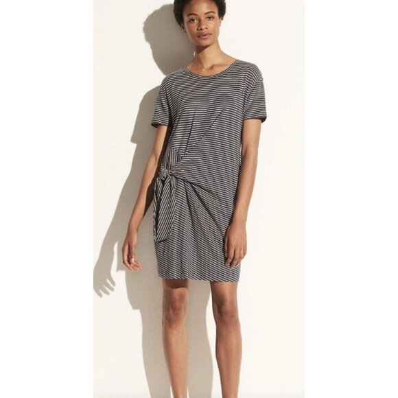 Vince Classic Stripe Tie Shirt Dress Navy White Womens Size Small - Picture 2 of 11